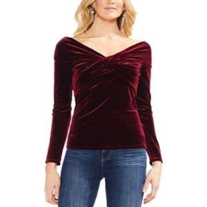 Vince Camuto burgundy velvet crisscross top
